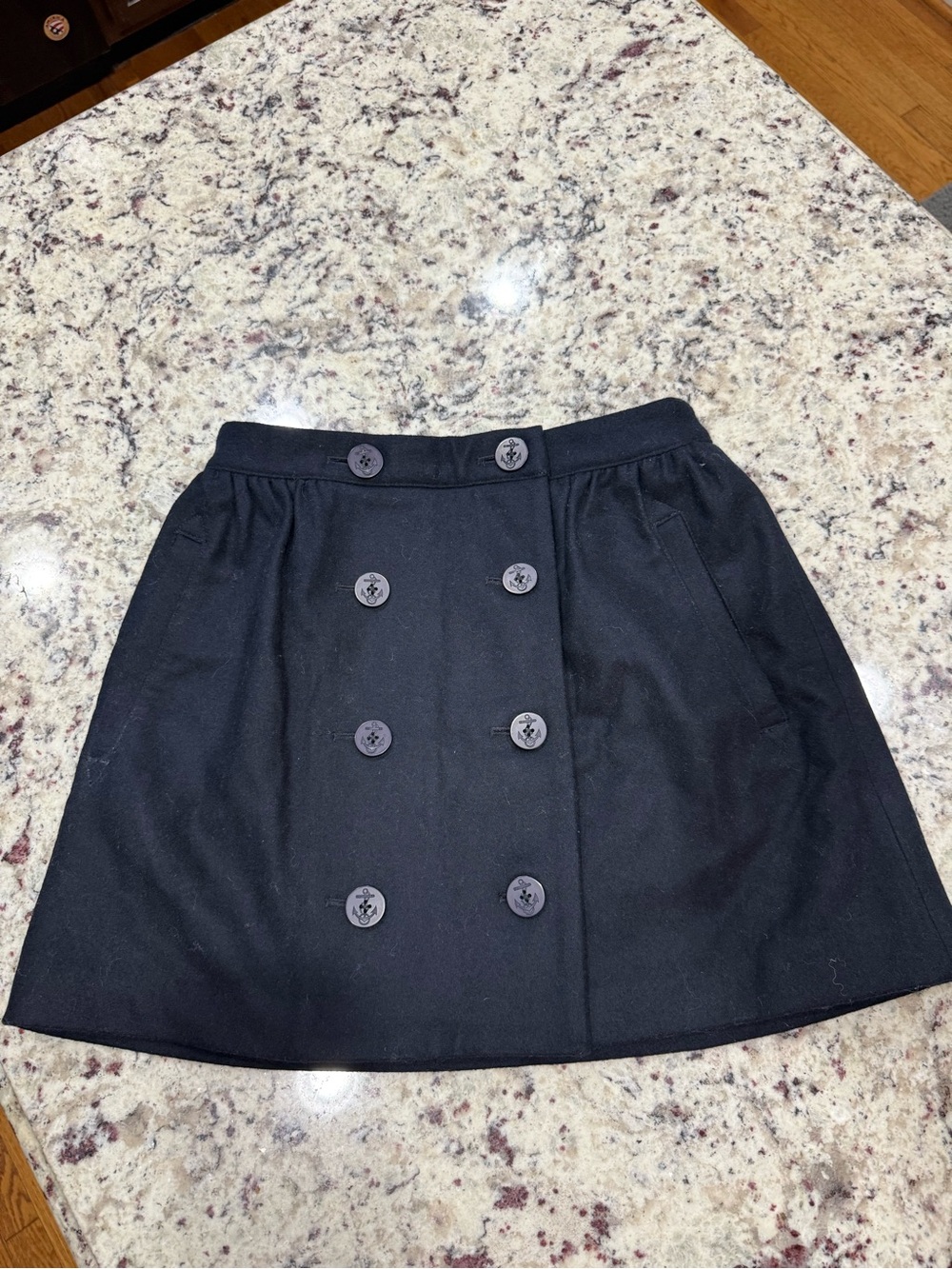 Lands' End Black Double-Breasted Mini Skirt with Anchor Buttons